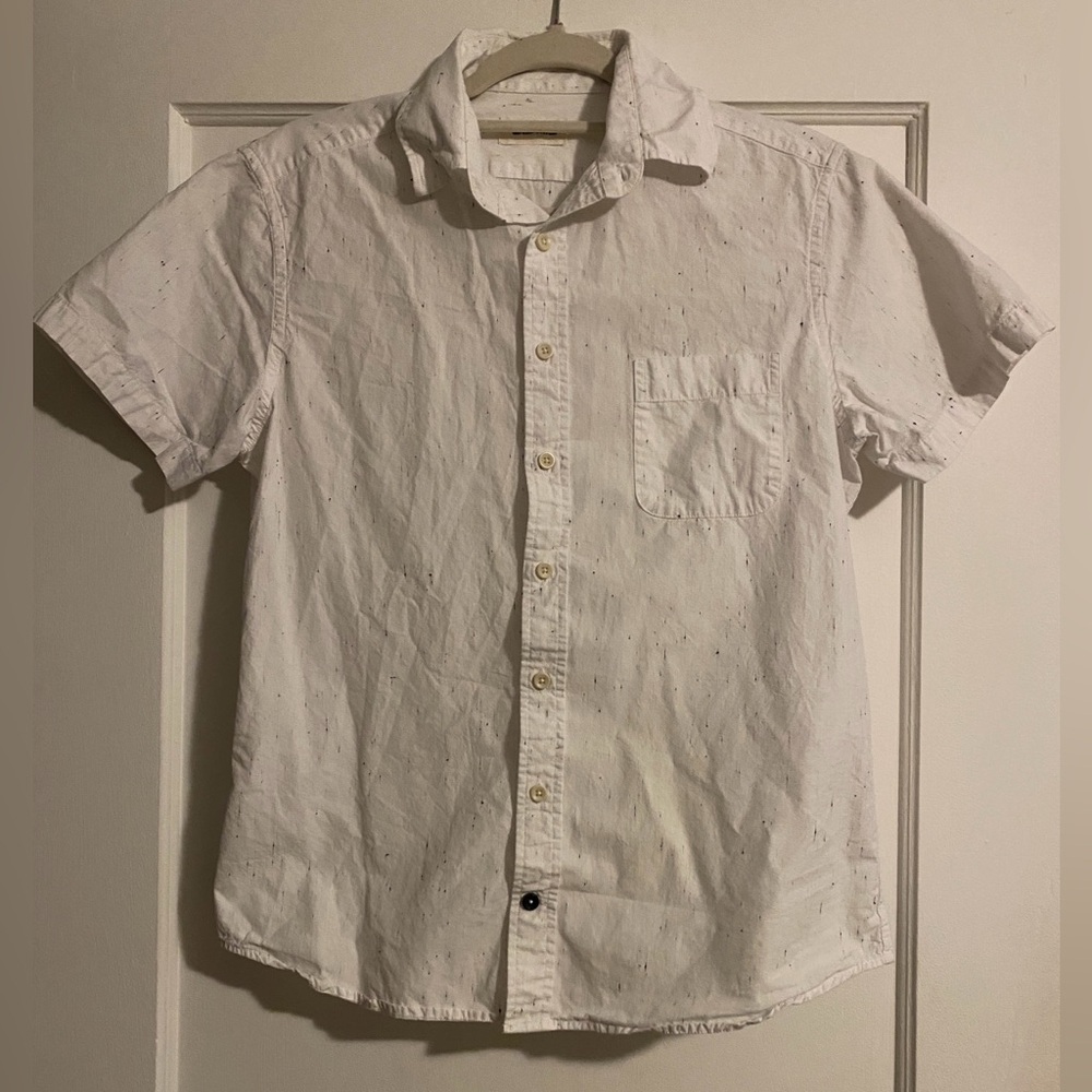 Taylor Stitch Speckled Short Sleeve Button Down Shirt Size White 36 XS
